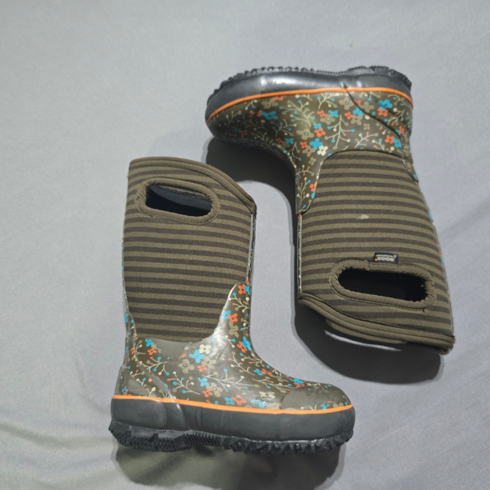 Bogs Classic Flower Stripe Kids Size 11 Brown Floral Waterproof Insulated Boots